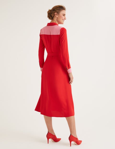 Betty Midi Shirt Dress - Crayon Pink/ Post Box Red Betty Midi Shirt Dress - Crayon Pink/ Post Box Red