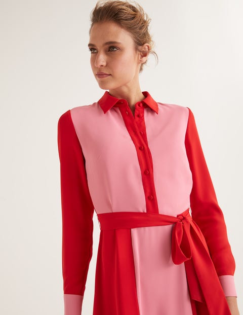 Betty Midi Shirt Dress - Crayon Pink/ Post Box Red Betty Midi Shirt Dress - Crayon Pink/ Post Box Red