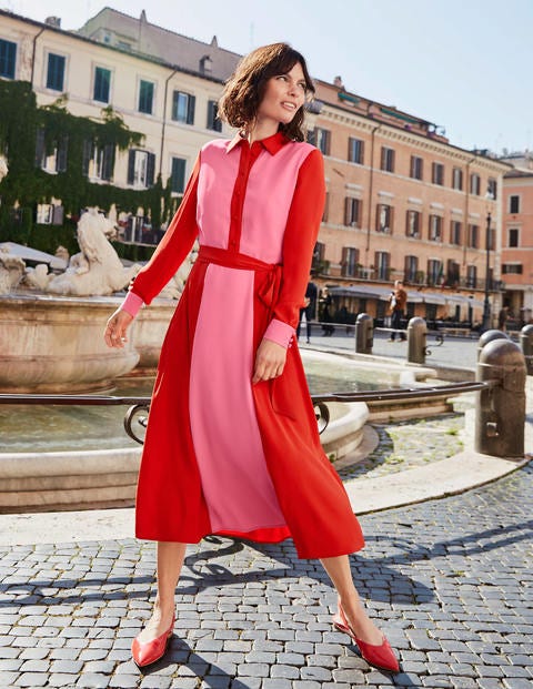 Betty Midi Shirt Dress - Crayon Pink/ Post Box Red Betty Midi Shirt Dress - Crayon Pink/ Post Box Red