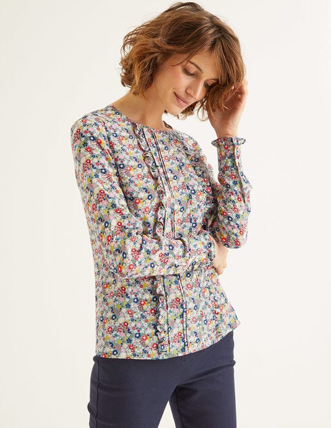 Matilda Seidenbluse - Mittelblau, Blumenwiese Matilda Seidenbluse - Mittelblau, Blumenwiese