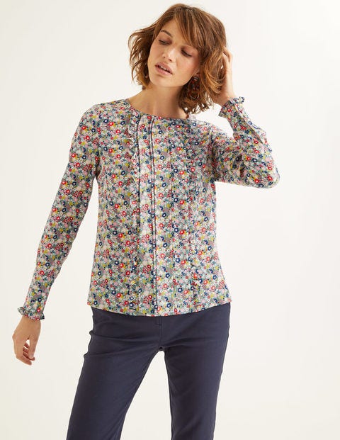 Matilda Seidenbluse - Mittelblau, Blumenwiese Matilda Seidenbluse - Mittelblau, Blumenwiese