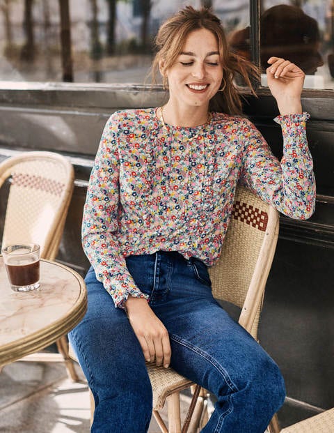 Matilda Silk Blouse - Heritage Blue Country Garden