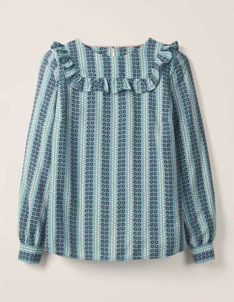 Chemisier Effie - Bleu tradition, motif treillis floral Chemisier Effie - Bleu tradition, motif treillis floral