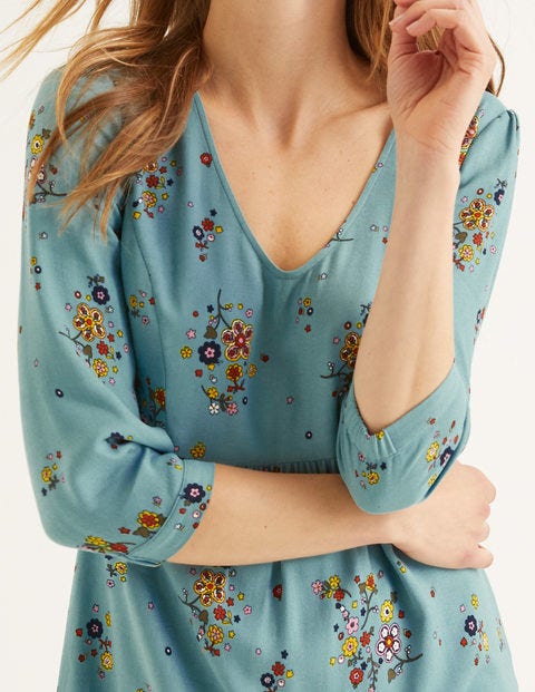 Eliza Kleid - Mittelblau, Blumenmuster Eliza Kleid - Mittelblau, Blumenmuster