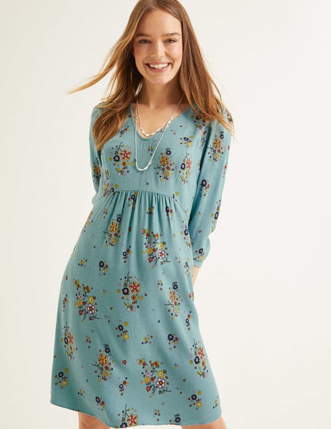 Eliza Kleid - Mittelblau, Blumenmuster Eliza Kleid - Mittelblau, Blumenmuster