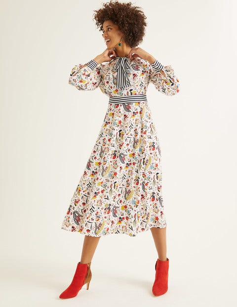 Thelma Midi Dress - Ivory, Whimsical Bird Thelma Midi Dress - Ivory, Whimsical Bird