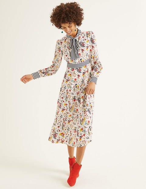 Thelma Midi Dress - Ivory, Whimsical Bird Thelma Midi Dress - Ivory, Whimsical Bird