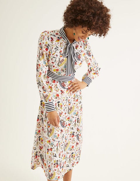 Thelma Midi Dress - Ivory, Whimsical Bird Thelma Midi Dress - Ivory, Whimsical Bird