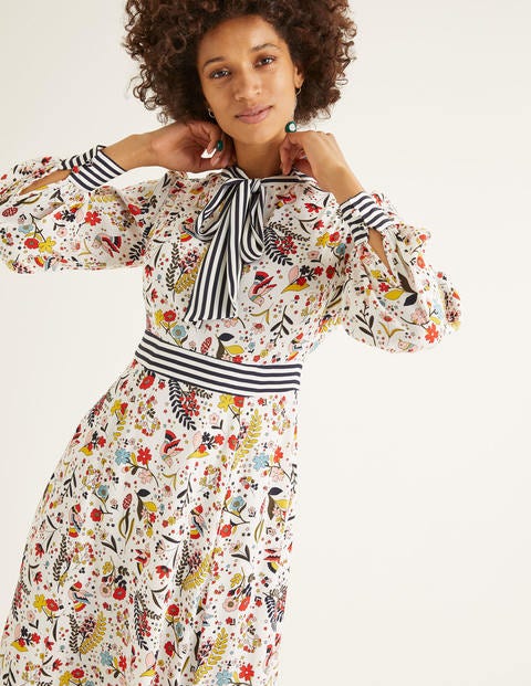 Thelma Midi Dress - Ivory, Whimsical Bird Thelma Midi Dress - Ivory, Whimsical Bird