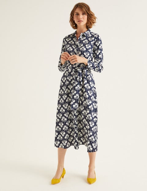 Isodora Midi Shirt Dress - Navy, Petal Sprig Isodora Midi Shirt Dress - Navy, Petal Sprig