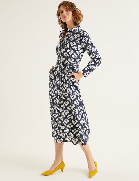 Isodora Midi Shirt Dress - Navy, Petal Sprig Isodora Midi Shirt Dress - Navy, Petal Sprig