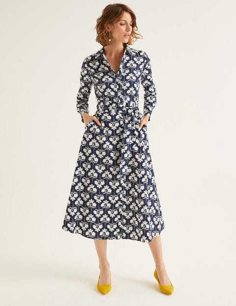 Isodora Midi Shirt Dress - Navy, Petal Sprig Isodora Midi Shirt Dress - Navy, Petal Sprig