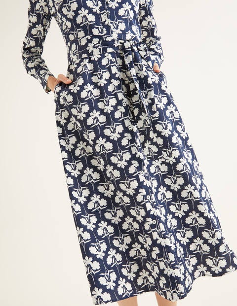 Isodora Midi Shirt Dress - Navy, Petal Sprig Isodora Midi Shirt Dress - Navy, Petal Sprig