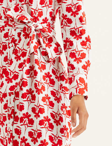 Isodora Midi Shirt Dress - Post Box Red, Petal Sprig Isodora Midi Shirt Dress - Post Box Red, Petal Sprig