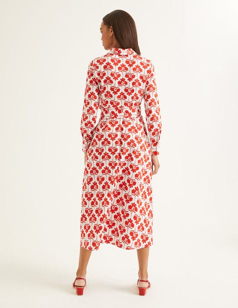 Isodora Midi Shirt Dress - Post Box Red, Petal Sprig Isodora Midi Shirt Dress - Post Box Red, Petal Sprig