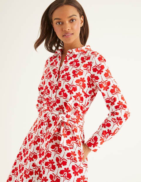 Isodora Midi Shirt Dress - Post Box Red, Petal Sprig Isodora Midi Shirt Dress - Post Box Red, Petal Sprig