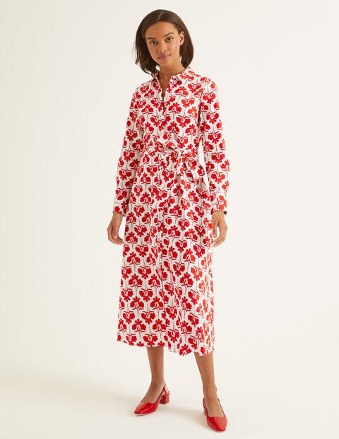 Isodora Midi Shirt Dress - Post Box Red, Petal Sprig Isodora Midi Shirt Dress - Post Box Red, Petal Sprig
