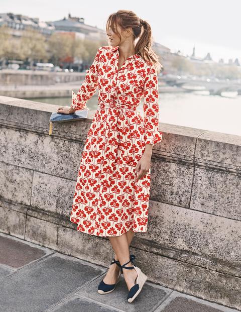 Isodora Midi Shirt Dress - Post Box Red, Petal Sprig Isodora Midi Shirt Dress - Post Box Red, Petal Sprig