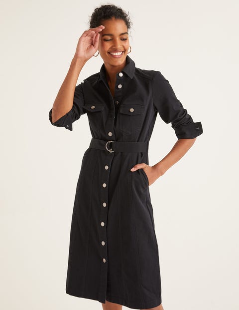 Lena Denim Shirt Dress - Black