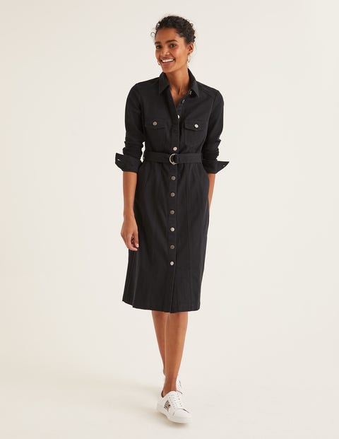 black denim button up dress