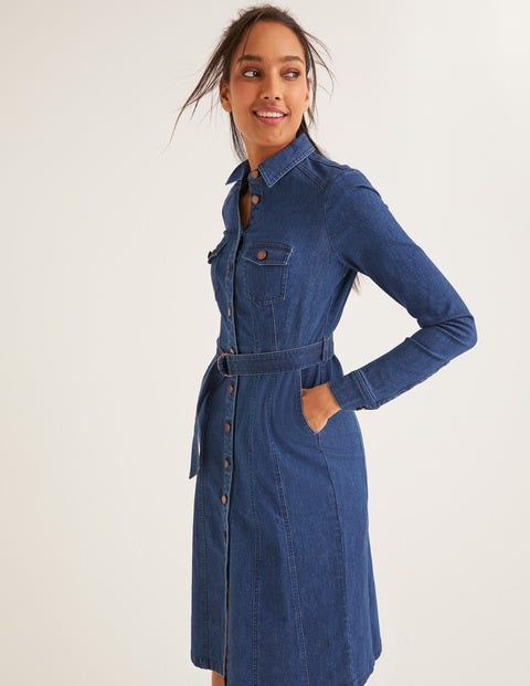 denim shirt dress midi length