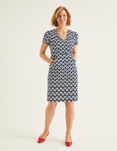 Dana Chino Dress - French Navy, Petal Sprig Dana Chino Dress - French Navy, Petal Sprig