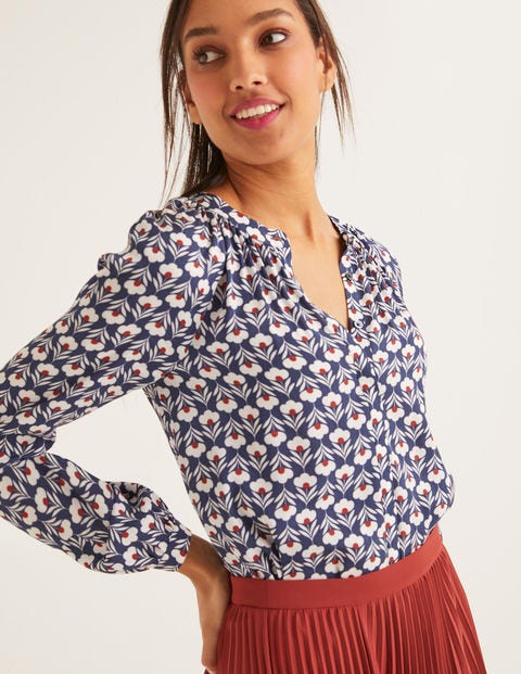 Paris Blouse - Navy, Petal Head Mono Paris Blouse - Navy, Petal Head Mono