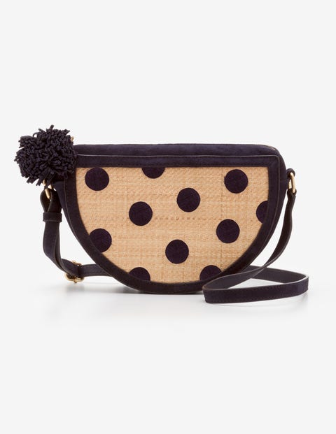 Sac Truro En Raphia Brodé - Pois bleu marine et raphia Sac Truro En Raphia Brodé - Pois bleu marine et raphia