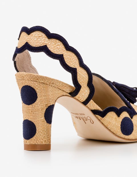Clover Embroidered Heels - Navy and Raffia Spot Clover Embroidered Heels - Navy and Raffia Spot
