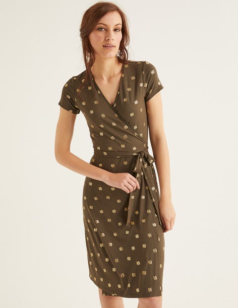Summer Wrap Dress - Classic Khaki, Scattered Petal Summer Wrap Dress - Classic Khaki, Scattered Petal