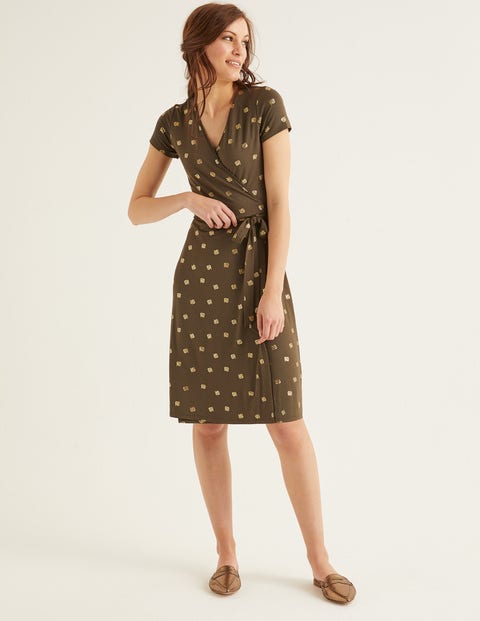 Summer Wrap Dress - Classic Khaki, Scattered Petal Summer Wrap Dress - Classic Khaki, Scattered Petal