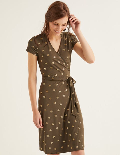 Summer Wrap Dress - Classic Khaki, Scattered Petal Summer Wrap Dress - Classic Khaki, Scattered Petal