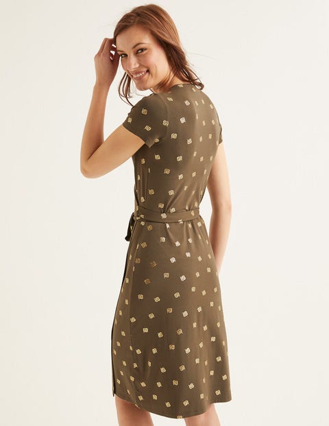 Summer Wrap Dress - Classic Khaki, Scattered Petal Summer Wrap Dress - Classic Khaki, Scattered Petal