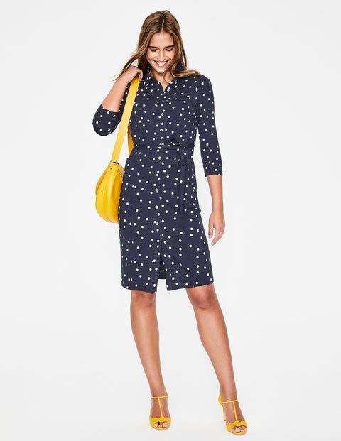 Tara Jersey Shirt Dress - Navy Brand Dot Tara Jersey Shirt Dress - Navy Brand Dot
