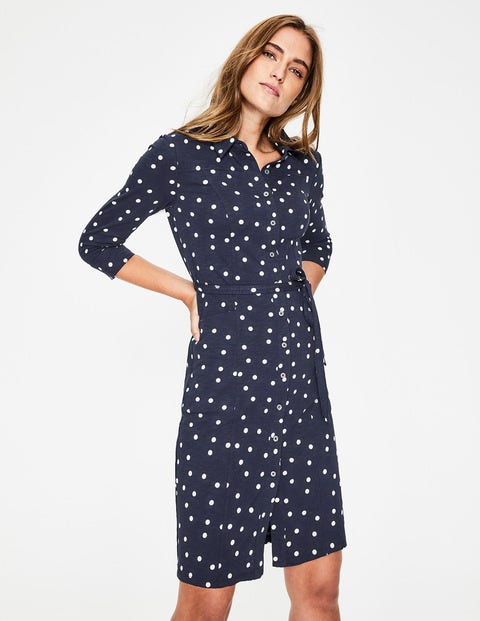 Tara Jersey Shirt Dress - Navy Brand Dot Tara Jersey Shirt Dress - Navy Brand Dot