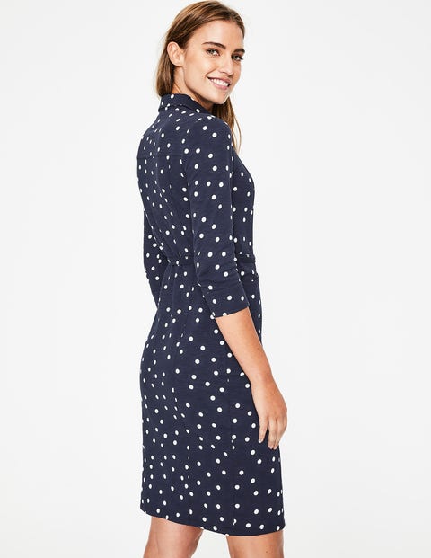 Tara Jersey Shirt Dress - Navy Brand Dot Tara Jersey Shirt Dress - Navy Brand Dot