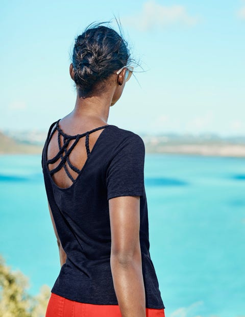 Olivia Linen Back Detail Tee - Navy Olivia Linen Back Detail Tee - Navy