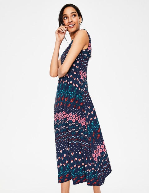 Polly Jersey Midi Dress - Navy Floral Field Polly Jersey Midi Dress - Navy Floral Field