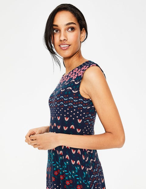 Polly Jersey Midi Dress - Navy Floral Field Polly Jersey Midi Dress - Navy Floral Field