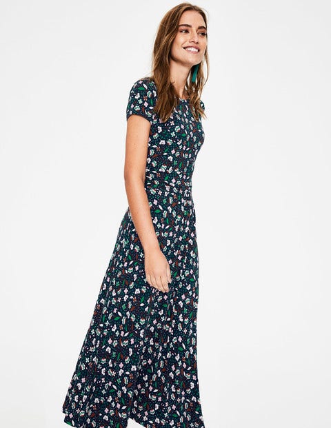 Alda Jersey Midi Dress - Navy Blossom Vine Alda Jersey Midi Dress - Navy Blossom Vine