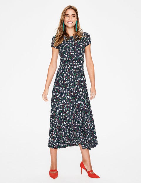Alda Jersey Midi Dress - Navy Blossom Vine Alda Jersey Midi Dress - Navy Blossom Vine