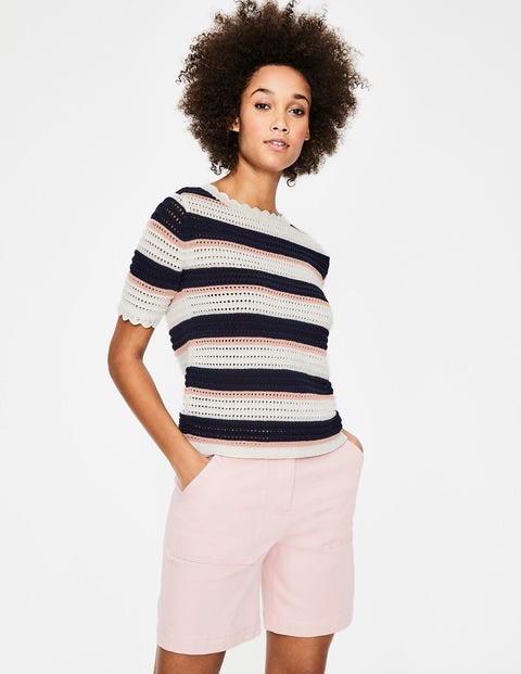 T-shirt Corrina en maille - Rayé ivoire, bleu marine et rose T-shirt Corrina en maille - Rayé ivoire, bleu marine et rose