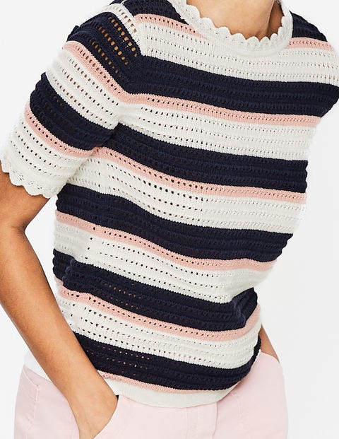 Corrina Knitted Tee - Ivory, Navy and Pink Stripe Corrina Knitted Tee - Ivory, Navy and Pink Stripe