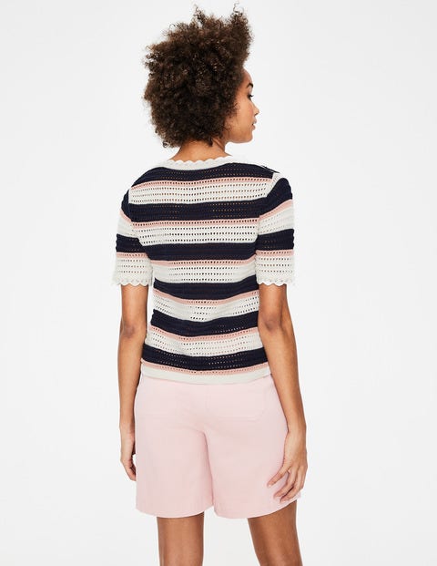 T-shirt Corrina en maille - Rayé ivoire, bleu marine et rose T-shirt Corrina en maille - Rayé ivoire, bleu marine et rose