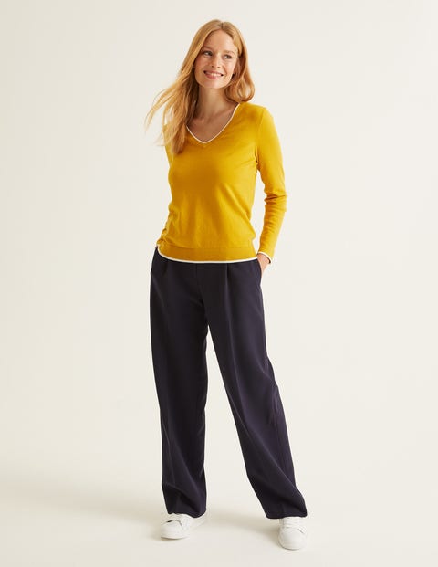 Elina V-Neck Jumper - Saffron/Ivory Tipping Elina V-Neck Jumper - Saffron/Ivory Tipping