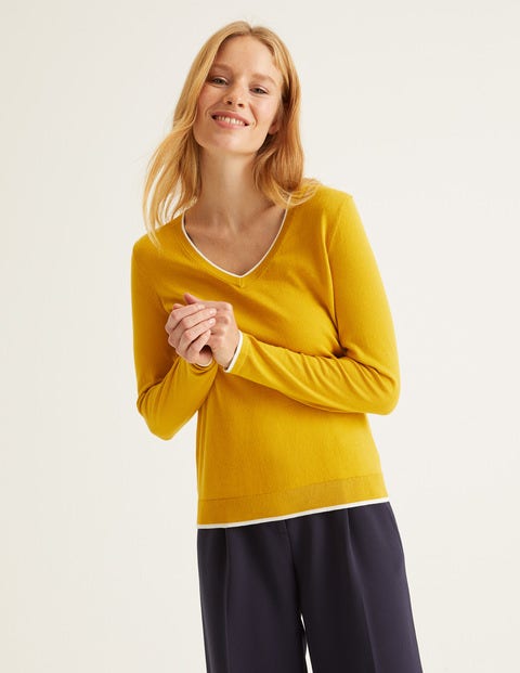 Elina V-Neck Jumper - Saffron/Ivory Tipping Elina V-Neck Jumper - Saffron/Ivory Tipping