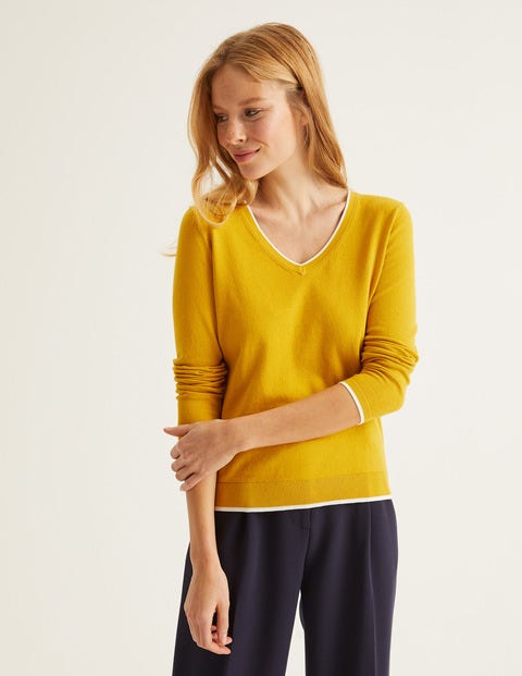 Elina V-Neck Jumper - Saffron/Ivory Tipping Elina V-Neck Jumper - Saffron/Ivory Tipping