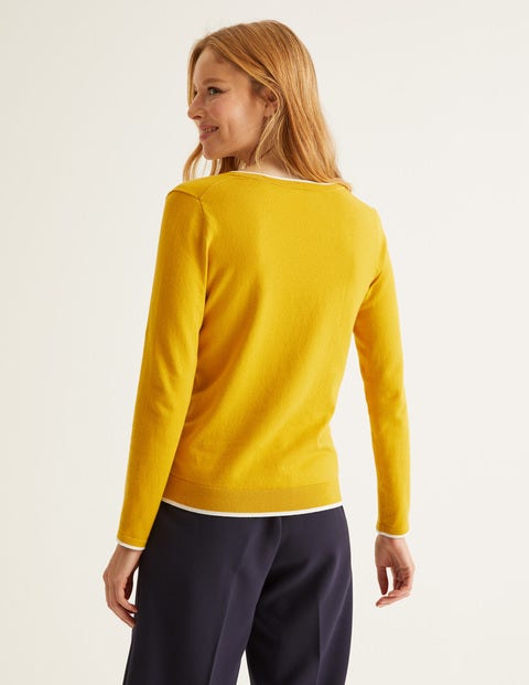 Elina V-Neck Jumper - Saffron/Ivory Tipping Elina V-Neck Jumper - Saffron/Ivory Tipping