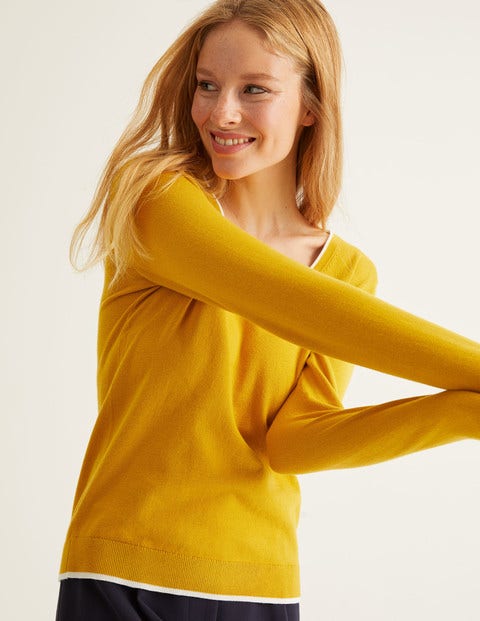 Elina V-Neck Jumper - Saffron/Ivory Tipping Elina V-Neck Jumper - Saffron/Ivory Tipping