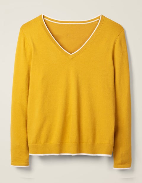 Elina V-Neck Jumper - Saffron/Ivory Tipping Elina V-Neck Jumper - Saffron/Ivory Tipping